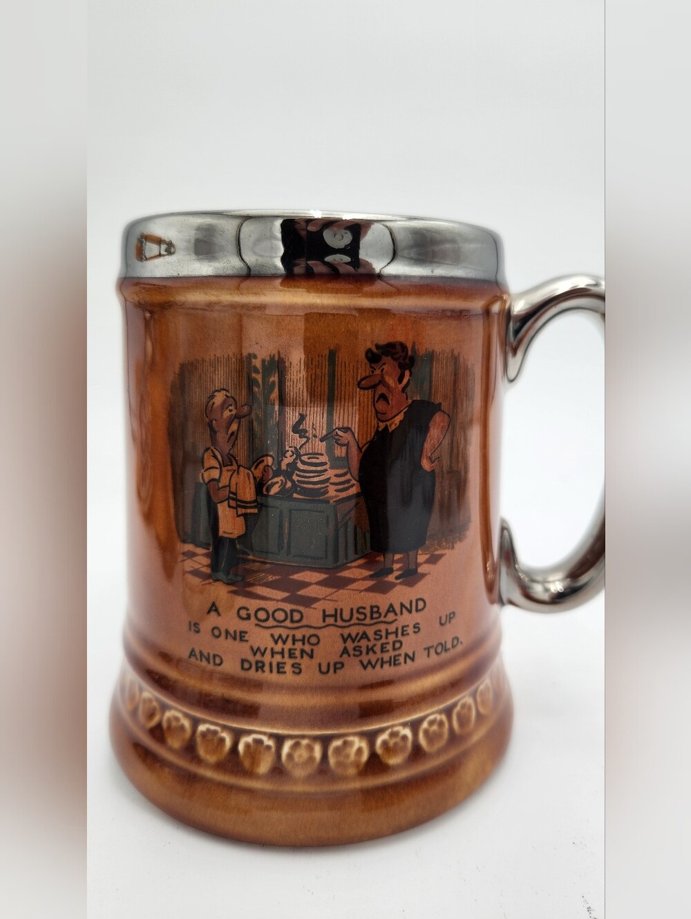 Vintage Lord Nelson Pottery "Silent Night" & "A Good Husband" beer stein or mug.